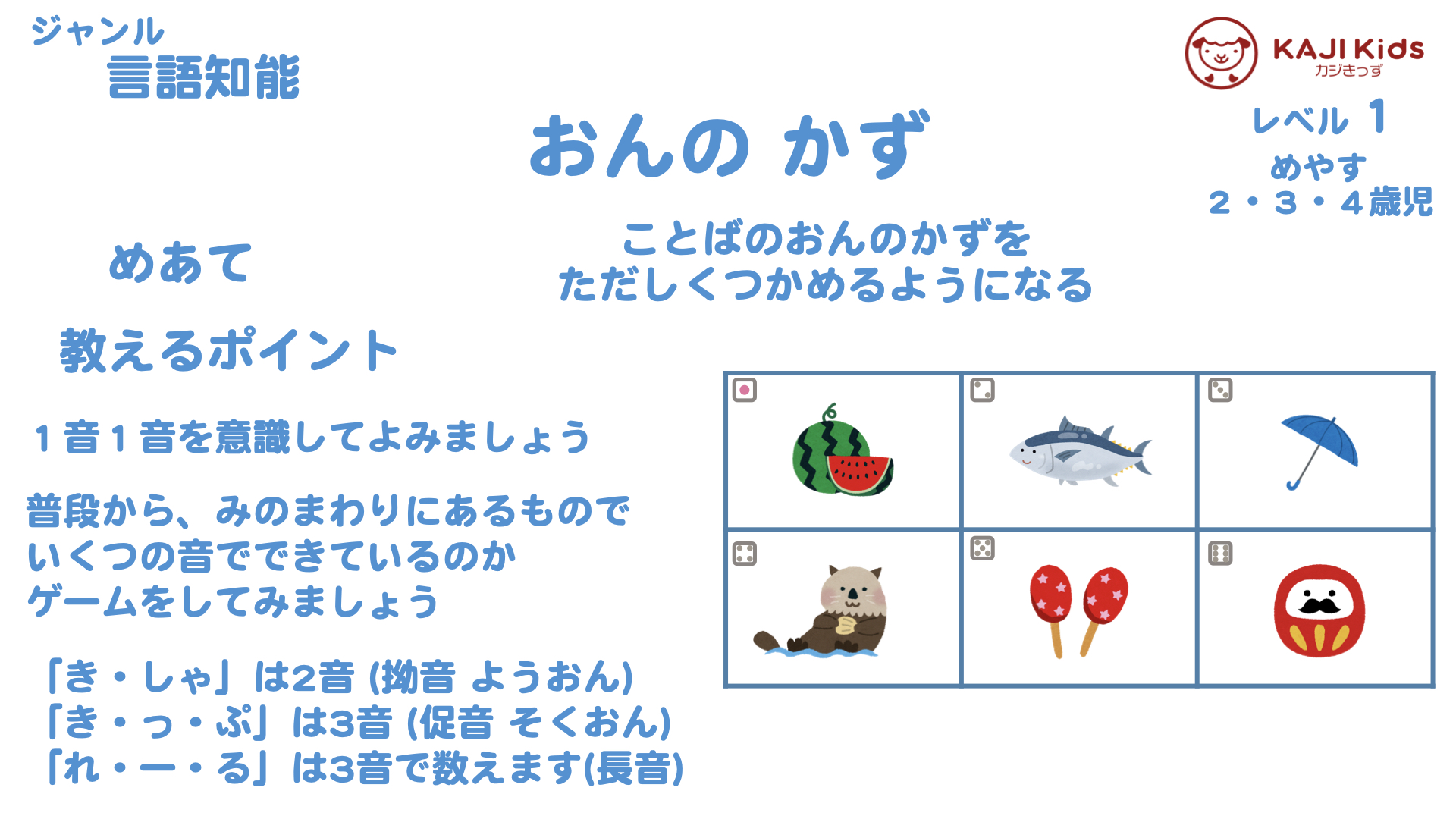 【小学校受験1-22】おんの かず 言語知能 レベル1【幼児教育演習問題】.001