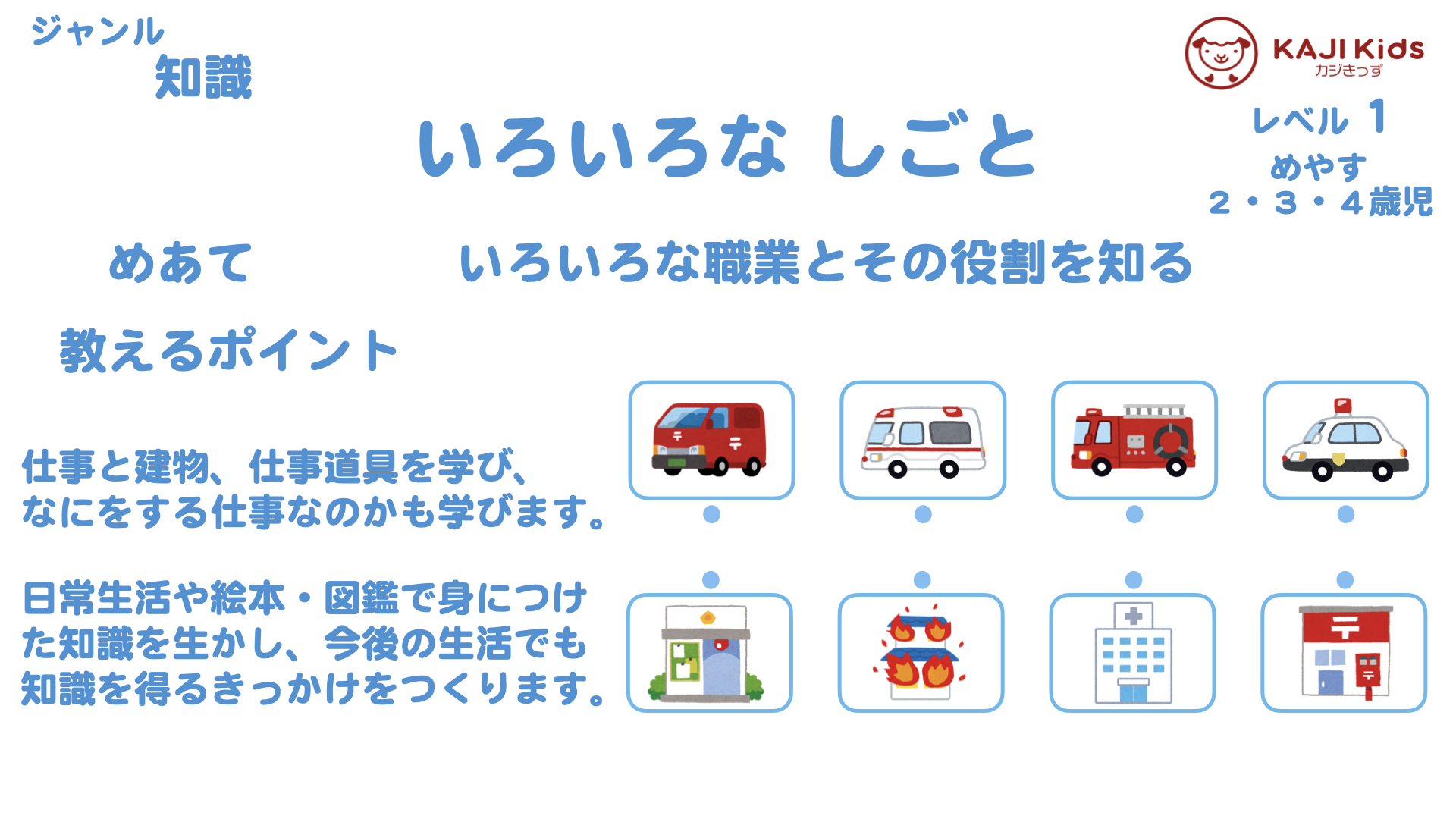 小学校受験1-26】いろいろな仕事 (いろいろな しごと) 知識 レベル1【幼児教育演習問題】 - 京都岩倉幼児教室 幼児教育 カジきっず  【年少・年中・年長】