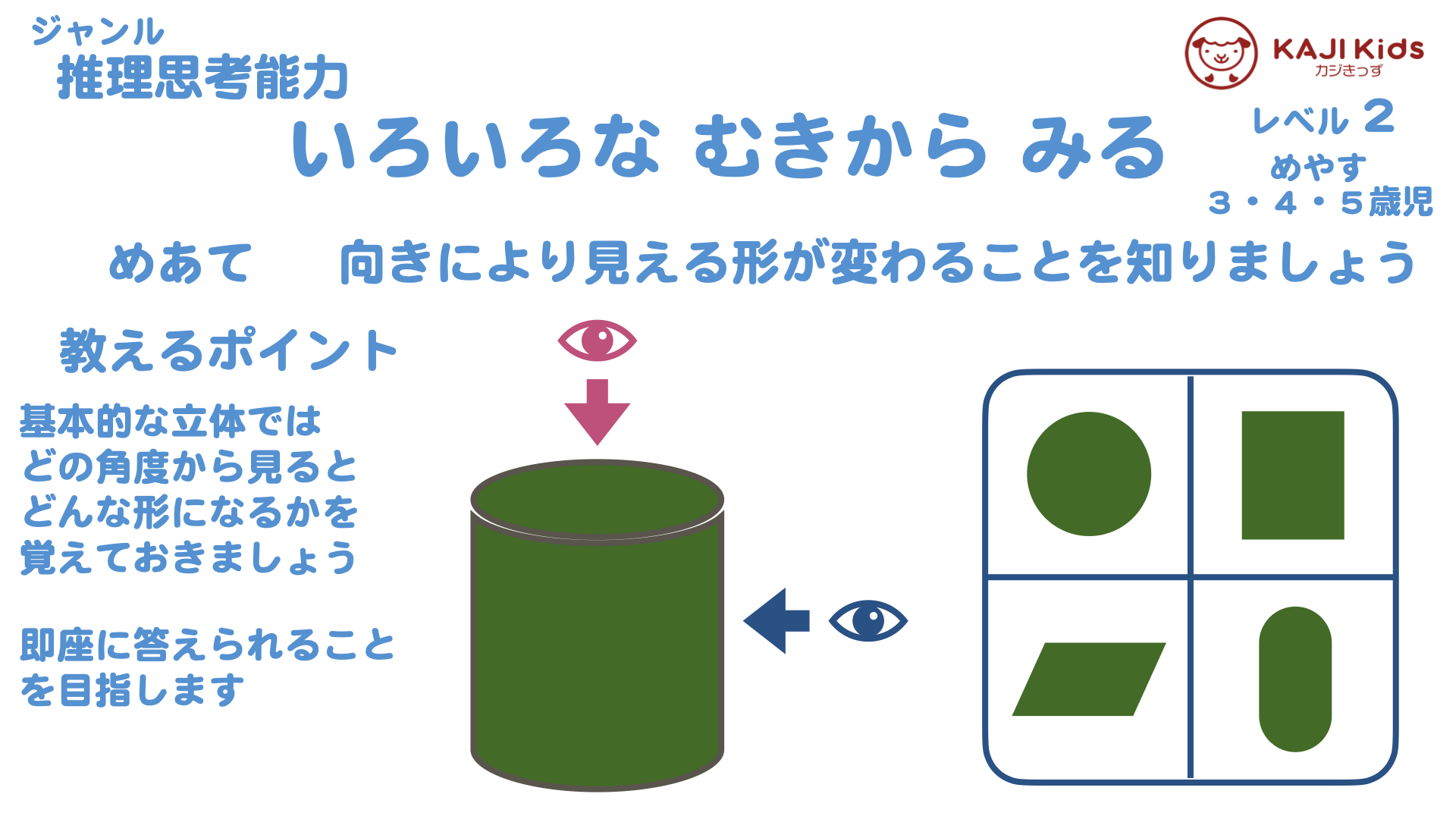 小学校受験2-20】いろいろな むきから みる 推理思考能力 レベル2【幼児教育演習問題】 - 京都岩倉幼児教室 幼児教育 カジきっず  【年少・年中・年長】