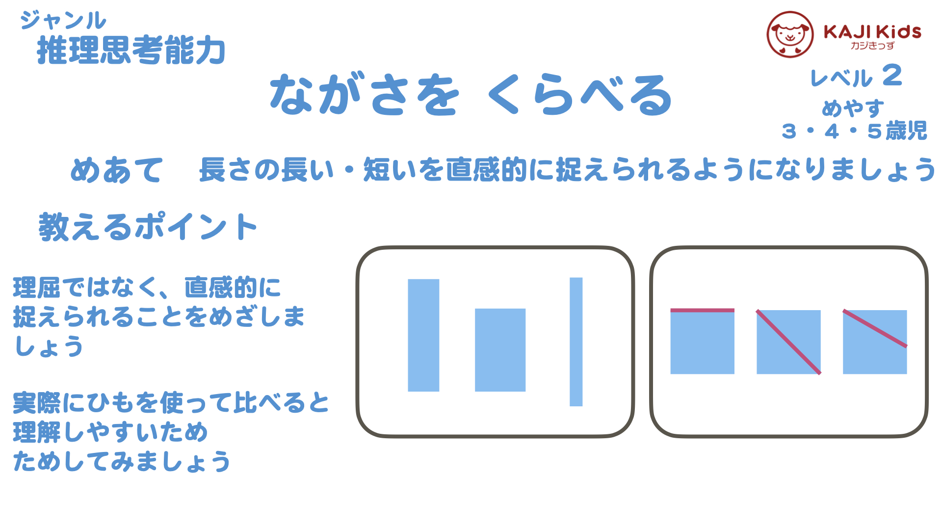 【小学校受験2-22】長さを比べる 推理思考能力 レベル2【幼児教育演習問題】 .001