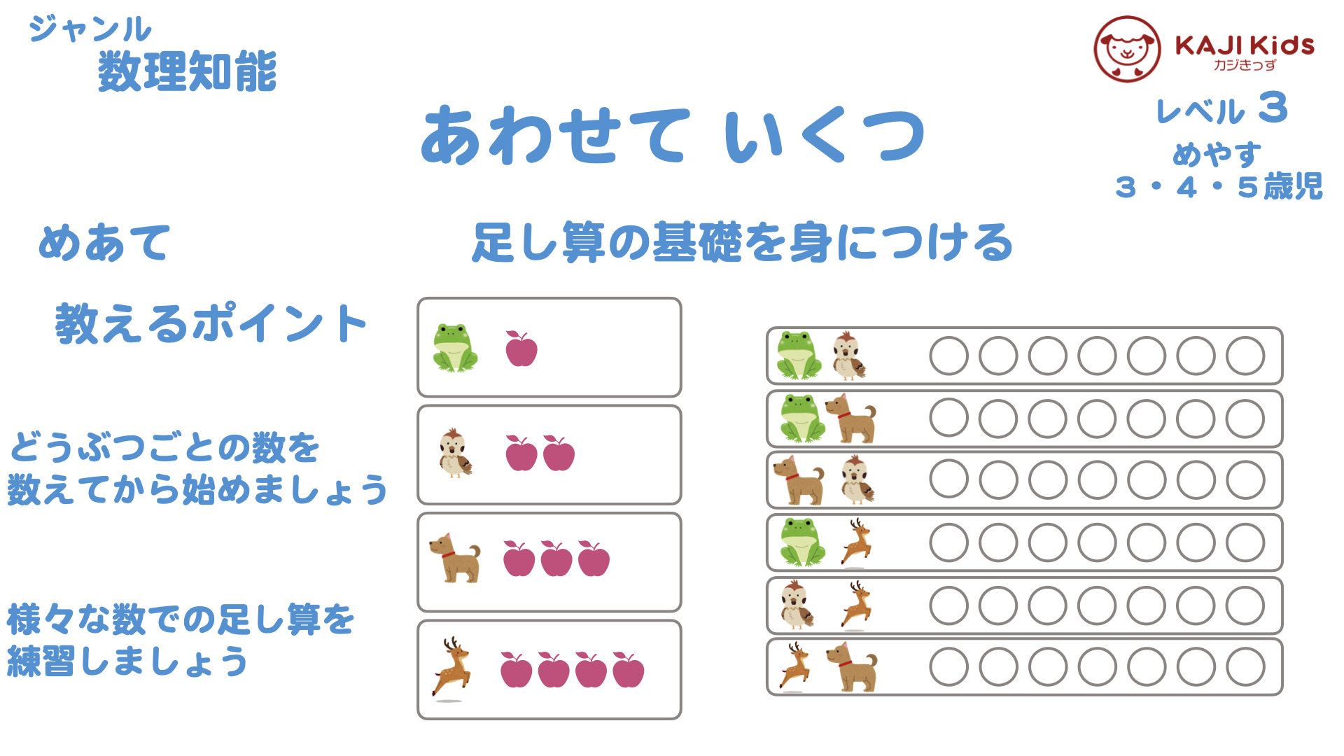 【小学校受験3-3】あわせて いくつ (足し算) 数理知能 レベル3【幼児教育演習問題】.001