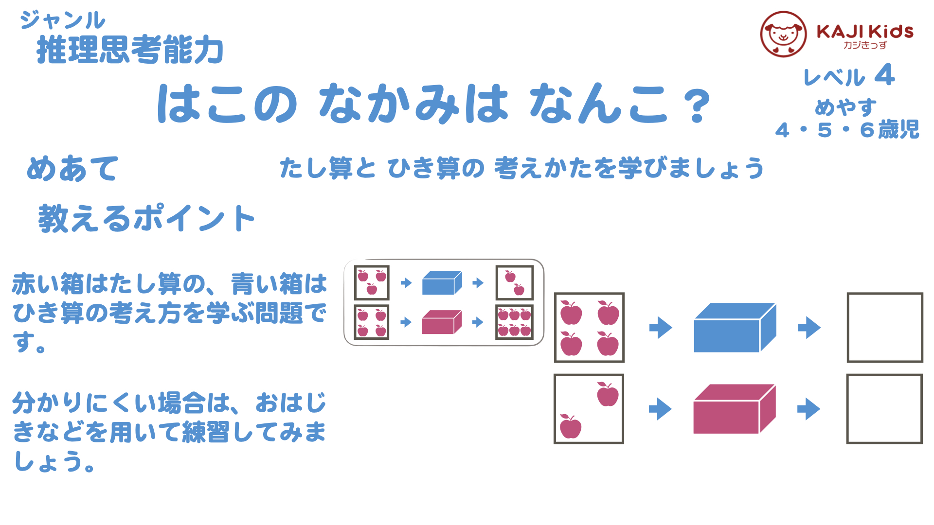 【小学校受験4-26】箱の中身は何個 推理思考能力 レベル4【幼児教育演習問題】.001